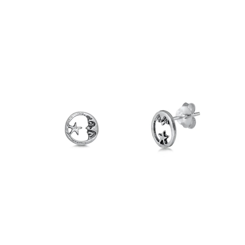 Sterling Silver Moon & Star Stud Earrings – 7 mm